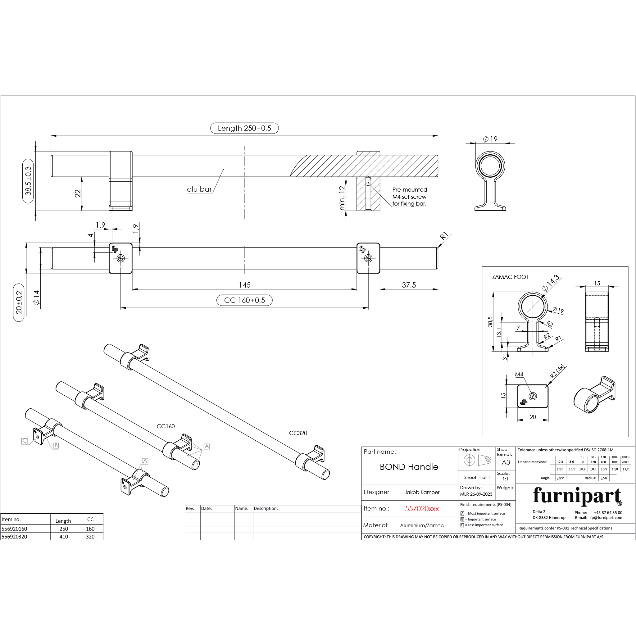 Handle Bond | 25cm | Brushed Brass