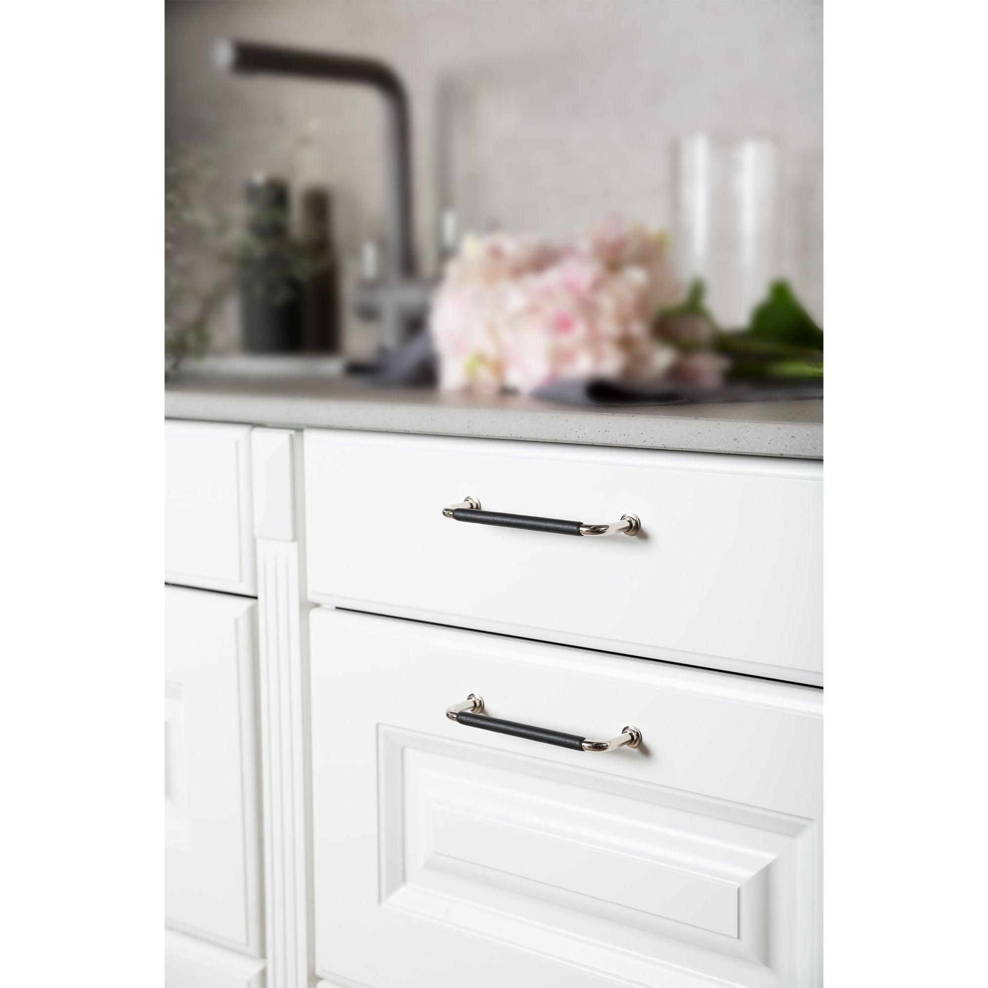 Handle 1353, Nickel plated/black leather wrapped, available in different sizes (110/142/207mm) - Scandi Handles