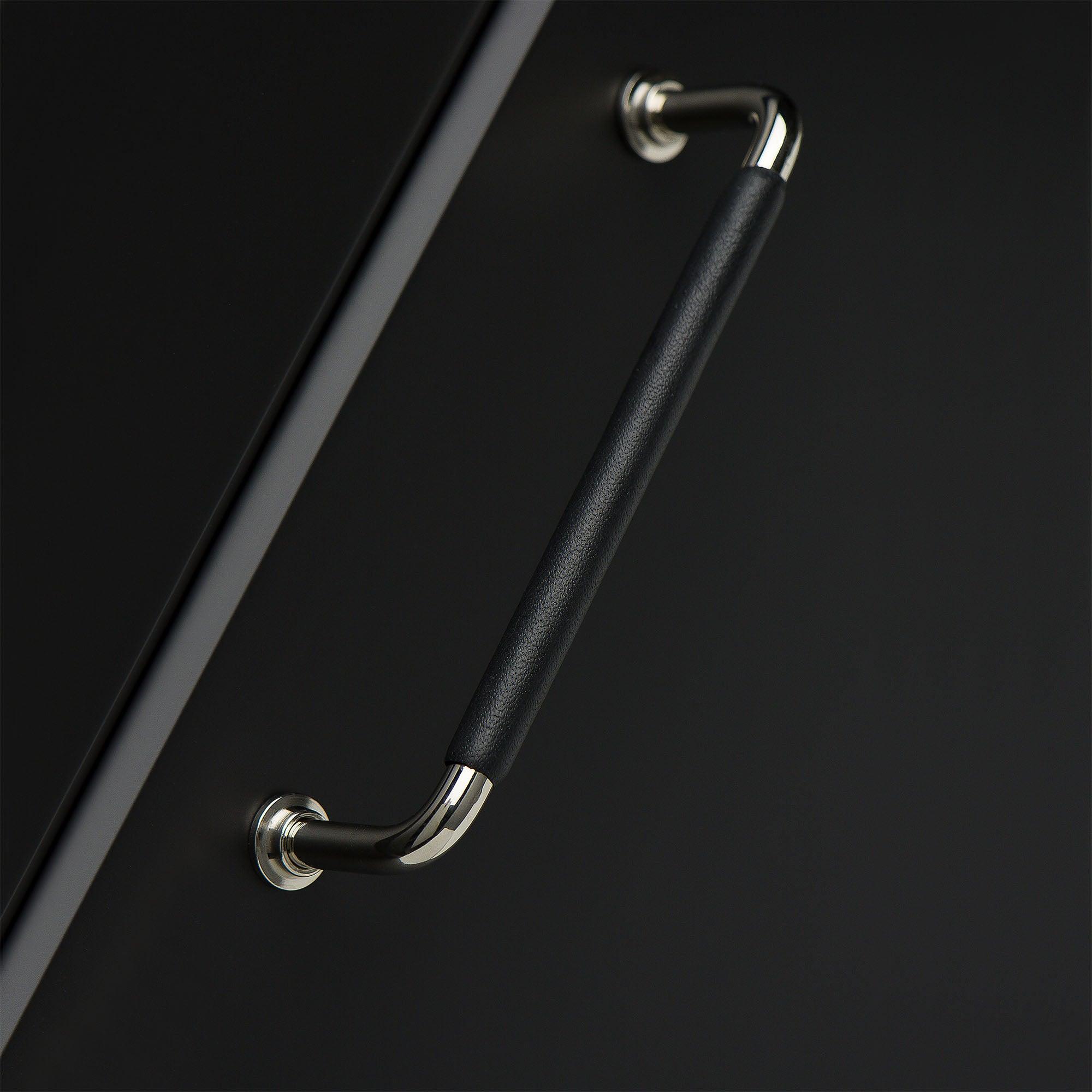 Handle 1353, Nickel plated/black leather wrapped, available in different sizes (110/142/207mm) - Scandi Handles