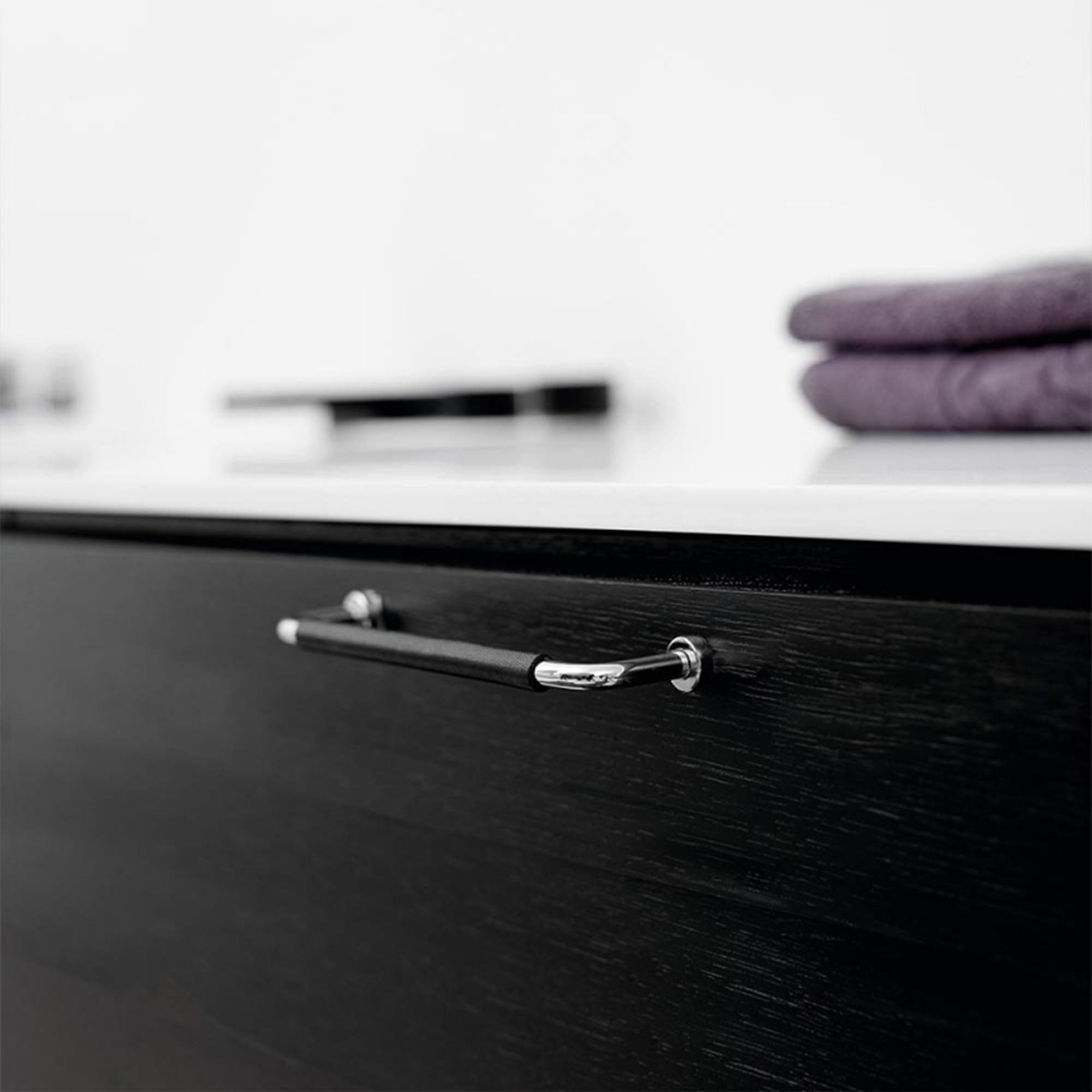 Handle Lounge, 160mm, Chrome/Black Leather - Scandi Handles