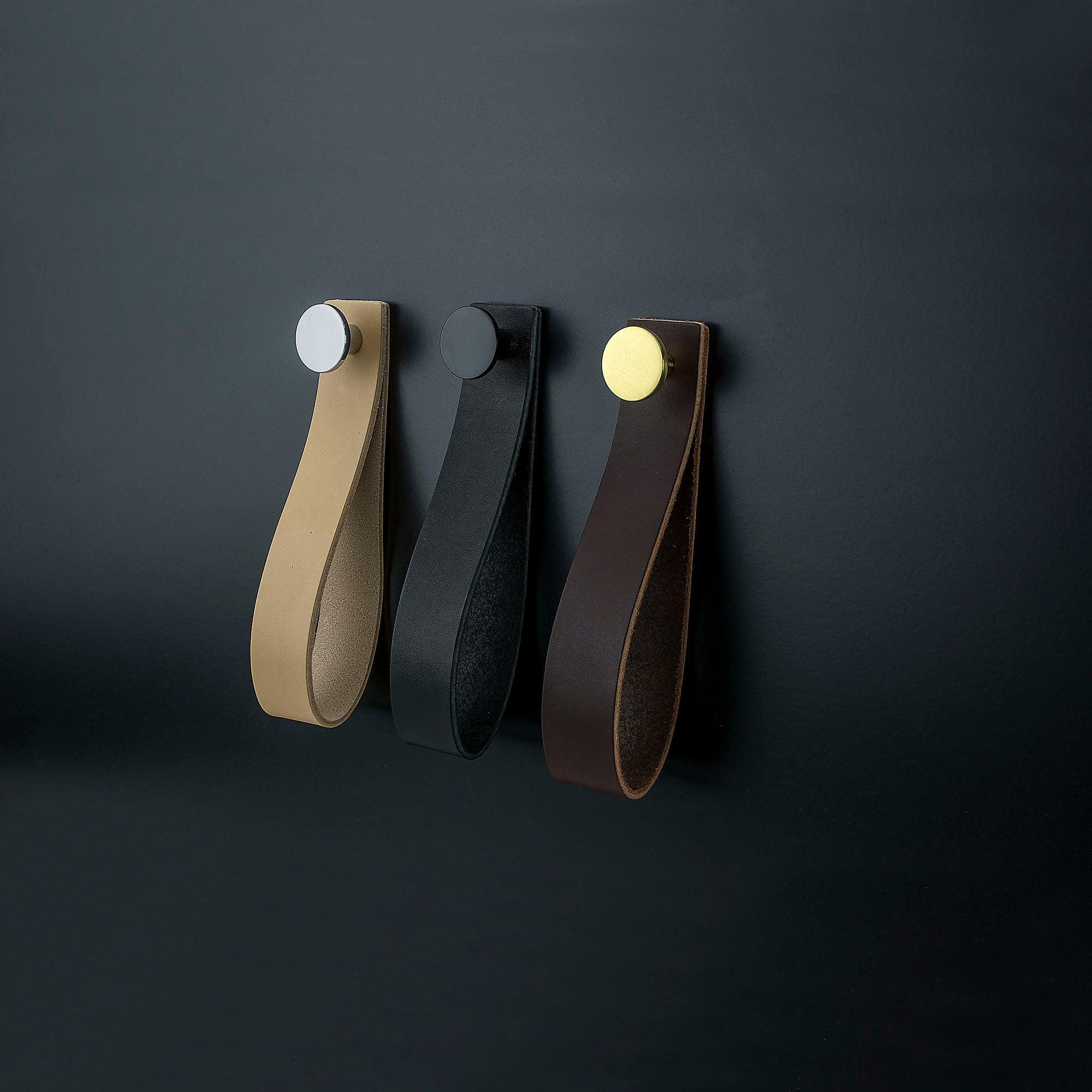 Hook Loop Strap, Natural leather/black - Scandi Handles